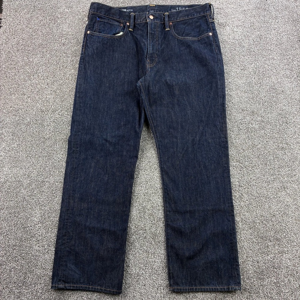 Gap 1969 Standard Jeans Mens 36x30 Dark Indigo Blue Denim Straight Leg Baggy